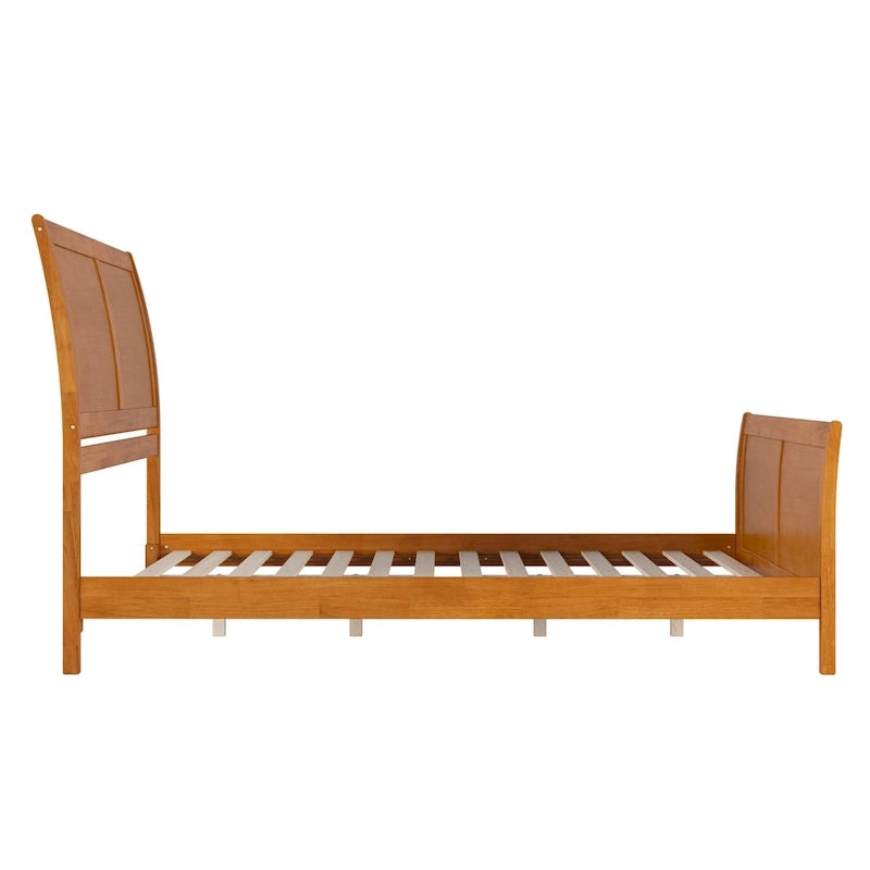 Cama de plataforma tipo trineo blanca/nogal con pie de cama – Full y Queen, 2 personas