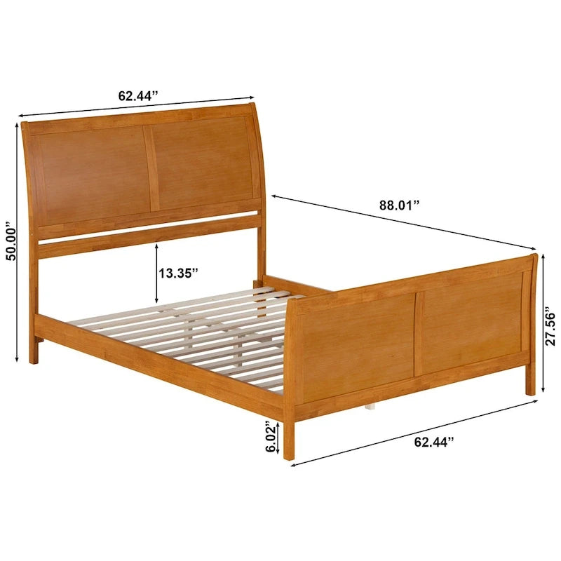 Cama de plataforma tipo trineo blanca/nogal con pie de cama – Full y Queen, 2 personas