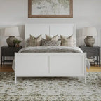 Cama de plataforma tipo trineo blanca/nogal con pie de cama – Full y Queen, 2 personas