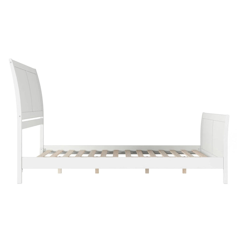 Cama de plataforma tipo trineo blanca/nogal con pie de cama – Full y Queen, 2 personas