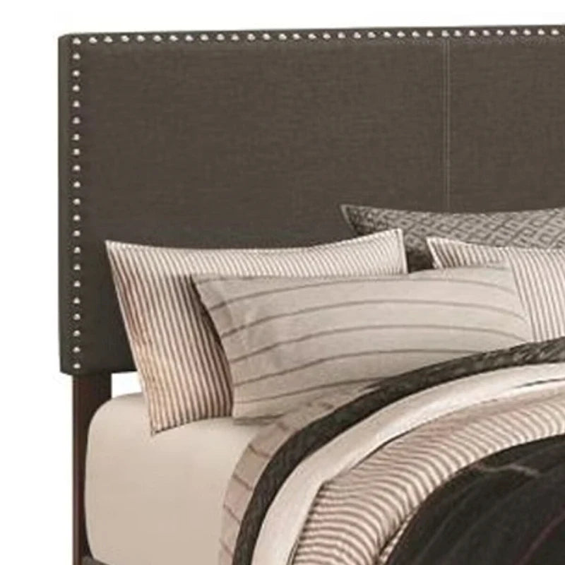 Cama Plataforma de Tela Gris Carbón con Ribete de Tachuelas, Queen, Duerme 2