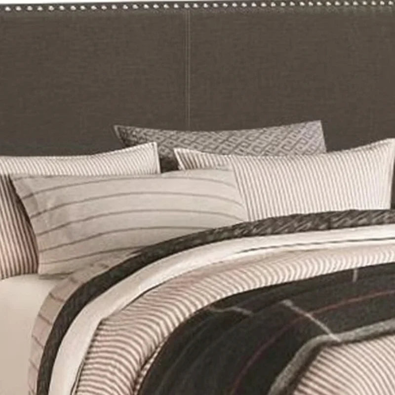 Cama Plataforma de Tela Gris Carbón con Ribete de Tachuelas, Queen, Duerme 2