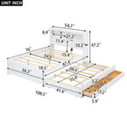 Cama de plataforma matrimonial gris/blanca con cama nido y 3 cajones, duerme 2 + 1 invitado