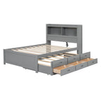 Cama de plataforma matrimonial gris/blanca con cama nido y 3 cajones, duerme 2 + 1 invitado