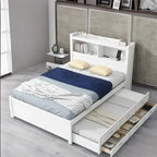 Cama de plataforma matrimonial gris/blanca con cama nido y 3 cajones, duerme 2 + 1 invitado