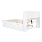 Cama de plataforma matrimonial gris/blanca con cama nido y 3 cajones, duerme 2 + 1 invitado