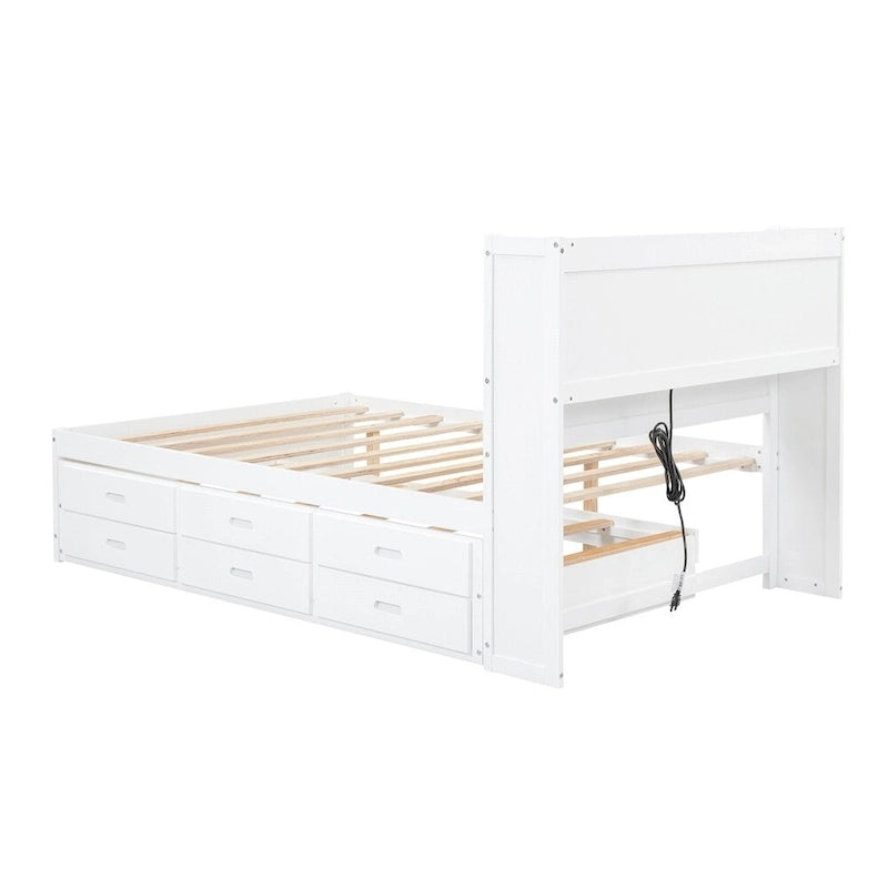 Cama de plataforma matrimonial gris/blanca con cama nido y 3 cajones, duerme 2 + 1 invitado