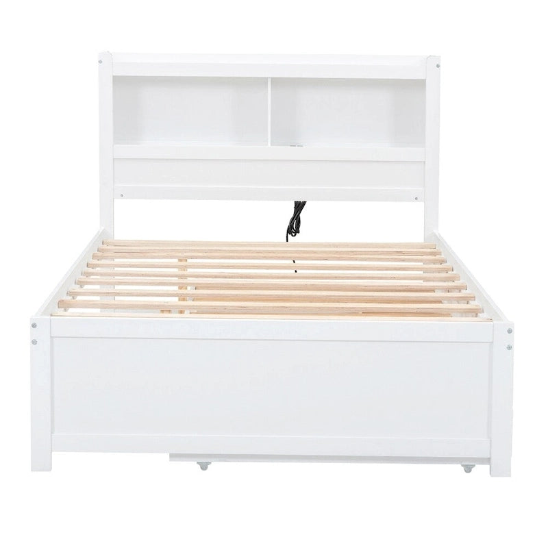 Cama de plataforma matrimonial gris/blanca con cama nido y 3 cajones, duerme 2 + 1 invitado