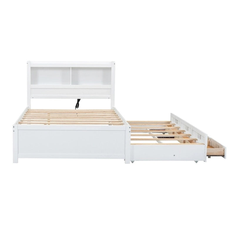 Cama de plataforma matrimonial gris/blanca con cama nido y 3 cajones, duerme 2 + 1 invitado