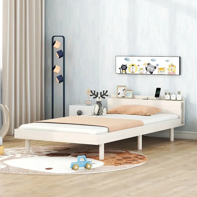 Modern Design Twin Size Platform Bed Frame with Built-in USB Ports