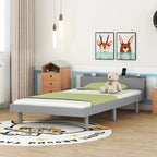 Estructura de cama plataforma individual de nogal/blanco envejecido/gris con puerto USB, para 1