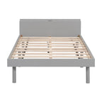 Estructura de cama plataforma individual de nogal/blanco envejecido/gris con puerto USB, para 1