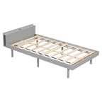Estructura de cama plataforma individual de nogal/blanco envejecido/gris con puerto USB, para 1