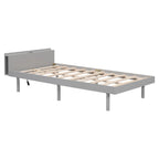Estructura de cama plataforma individual de nogal/blanco envejecido/gris con puerto USB, para 1