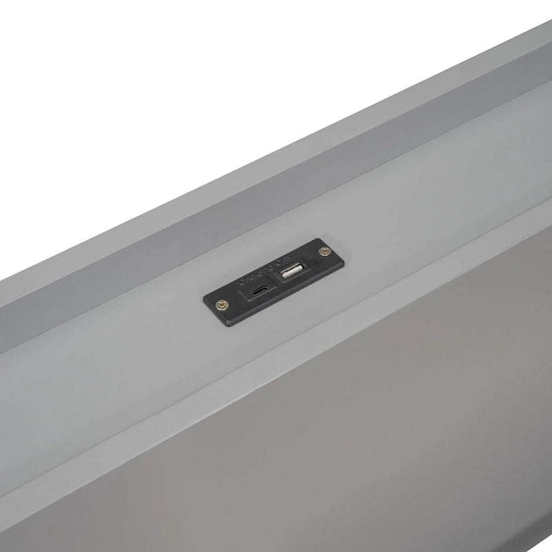 Estructura de cama plataforma individual de nogal/blanco envejecido/gris con puerto USB, para 1