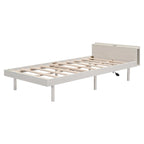 Estructura de cama plataforma individual de nogal/blanco envejecido/gris con puerto USB, para 1