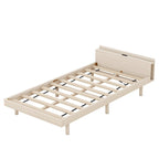 Estructura de cama plataforma individual de nogal/blanco envejecido/gris con puerto USB, para 1