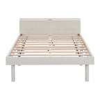 Estructura de cama plataforma individual de nogal/blanco envejecido/gris con puerto USB, para 1