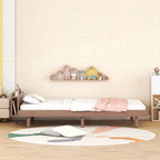 Estructura de cama plataforma individual de nogal/blanco envejecido/gris con puerto USB, para 1