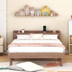 Estructura de cama plataforma individual de nogal/blanco envejecido/gris con puerto USB, para 1