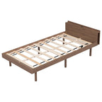 Estructura de cama plataforma individual de nogal/blanco envejecido/gris con puerto USB, para 1
