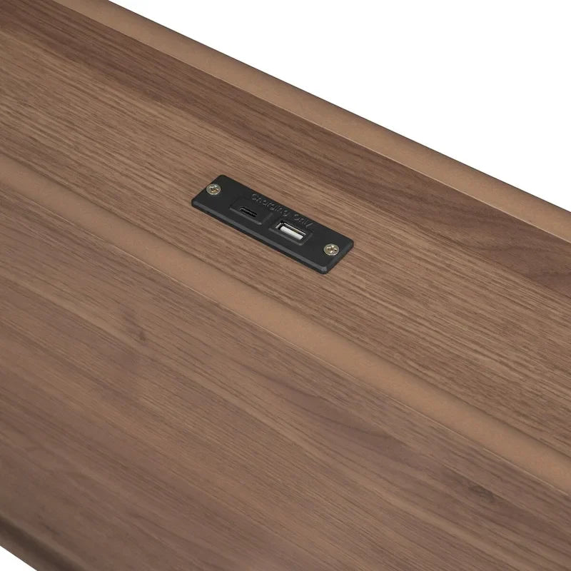 Estructura de cama plataforma individual de nogal/blanco envejecido/gris con puerto USB, para 1