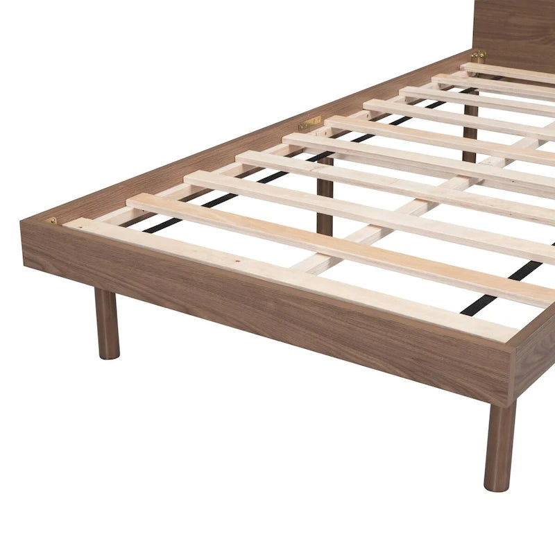 Estructura de cama plataforma individual de nogal/blanco envejecido/gris con puerto USB, para 1