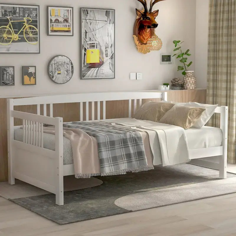 Sofá cama multifuncional de madera maciza: tamaño individual, con almacenamiento