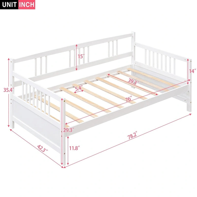 Sofá cama multifuncional de madera maciza: tamaño individual, con almacenamiento