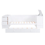 Cama nido doble gris/blanca con brazos de almacenamiento y cama extraíble, capacidad para 2 personas
