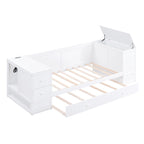 Cama nido doble gris/blanca con brazos de almacenamiento y cama extraíble, capacidad para 2 personas