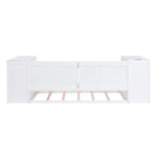 Cama nido doble gris/blanca con brazos de almacenamiento y cama extraíble, capacidad para 2 personas