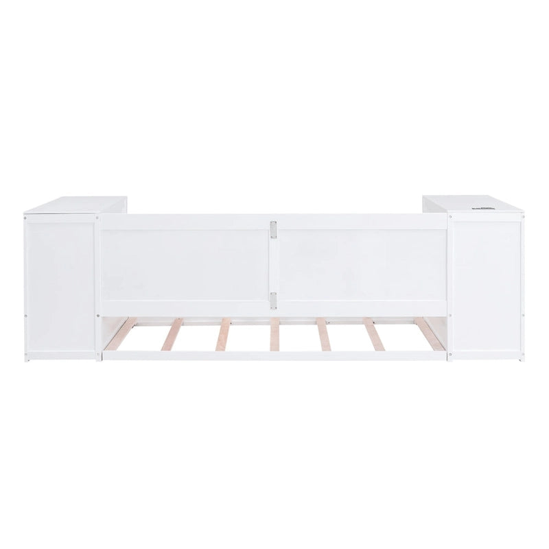 Cama nido doble gris/blanca con brazos de almacenamiento y cama extraíble, capacidad para 2 personas
