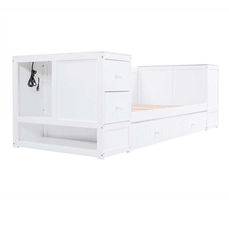 Cama nido doble gris/blanca con brazos de almacenamiento y cama extraíble, capacidad para 2 personas