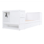 Cama nido doble gris/blanca con brazos de almacenamiento y cama extraíble, capacidad para 2 personas