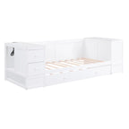 Cama nido doble gris/blanca con brazos de almacenamiento y cama extraíble, capacidad para 2 personas