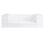Cama nido doble gris/blanca con brazos de almacenamiento y cama extraíble, capacidad para 2 personas