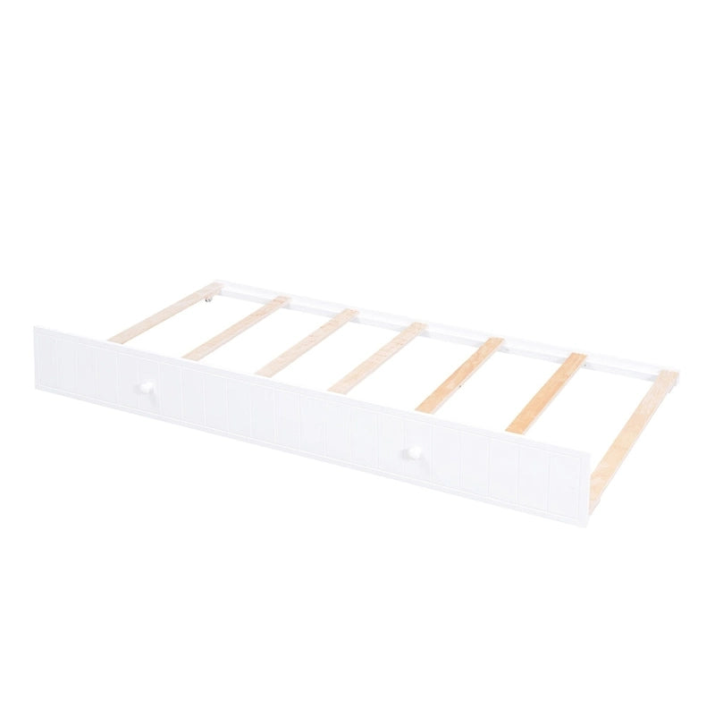 Cama nido doble gris/blanca con brazos de almacenamiento y cama extraíble, capacidad para 2 personas