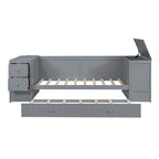 Cama nido doble gris/blanca con brazos de almacenamiento y cama extraíble, capacidad para 2 personas