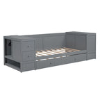 Cama nido doble gris/blanca con brazos de almacenamiento y cama extraíble, capacidad para 2 personas
