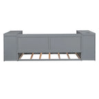 Cama nido doble gris/blanca con brazos de almacenamiento y cama extraíble, capacidad para 2 personas