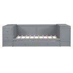 Cama nido doble gris/blanca con brazos de almacenamiento y cama extraíble, capacidad para 2 personas