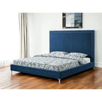 Navy Blue Solid Wood King Upholstered Velvet Bed with Nailhead Trim