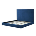 Cama King de Terciopelo Azul Marino con Ribete de Tachuelas – Capacidad para 1-2