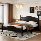 Estructura de cama de plataforma retro de madera blanca/negra - Matrimonial y Queen, 1 persona / 2 personas