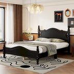 Estructura de cama de plataforma retro de madera blanca/negra - Matrimonial y Queen, 1 persona / 2 personas