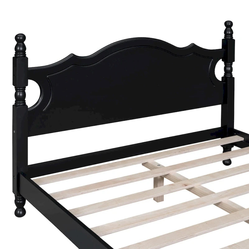Estructura de cama de plataforma retro de madera blanca/negra - Matrimonial y Queen, 1 persona / 2 personas