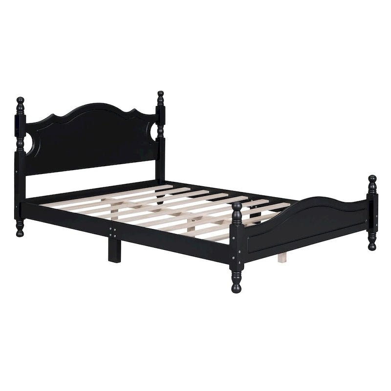 Estructura de cama de plataforma retro de madera blanca/negra - Matrimonial y Queen, 1 persona / 2 personas