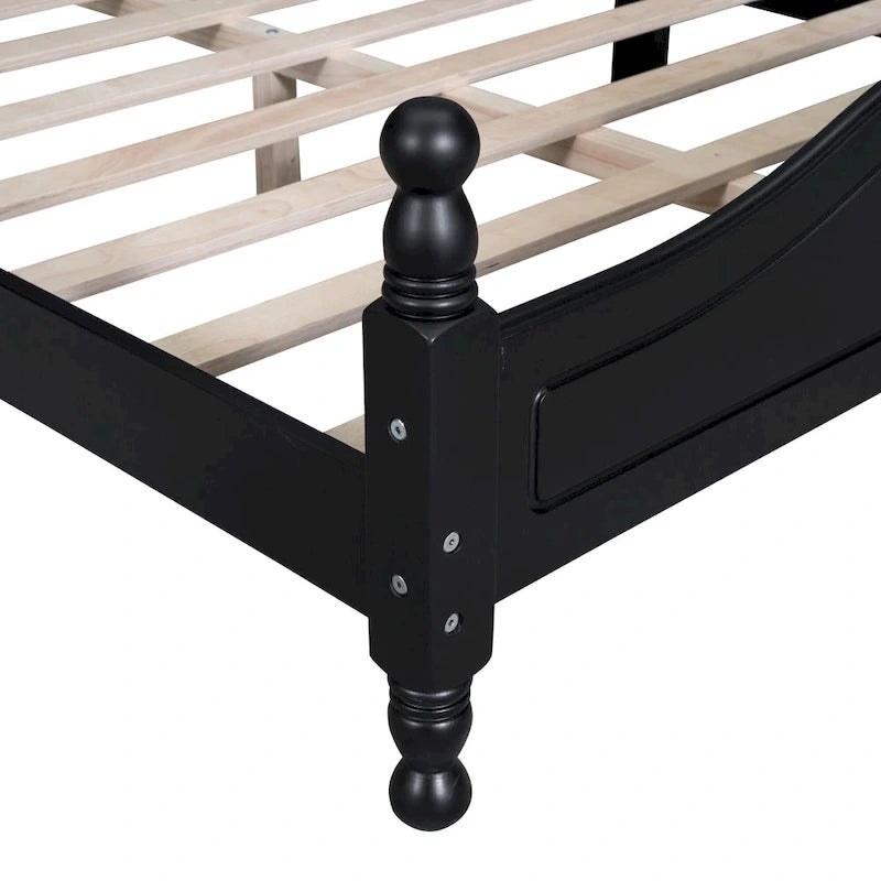 Estructura de cama de plataforma retro de madera blanca/negra - Matrimonial y Queen, 1 persona / 2 personas