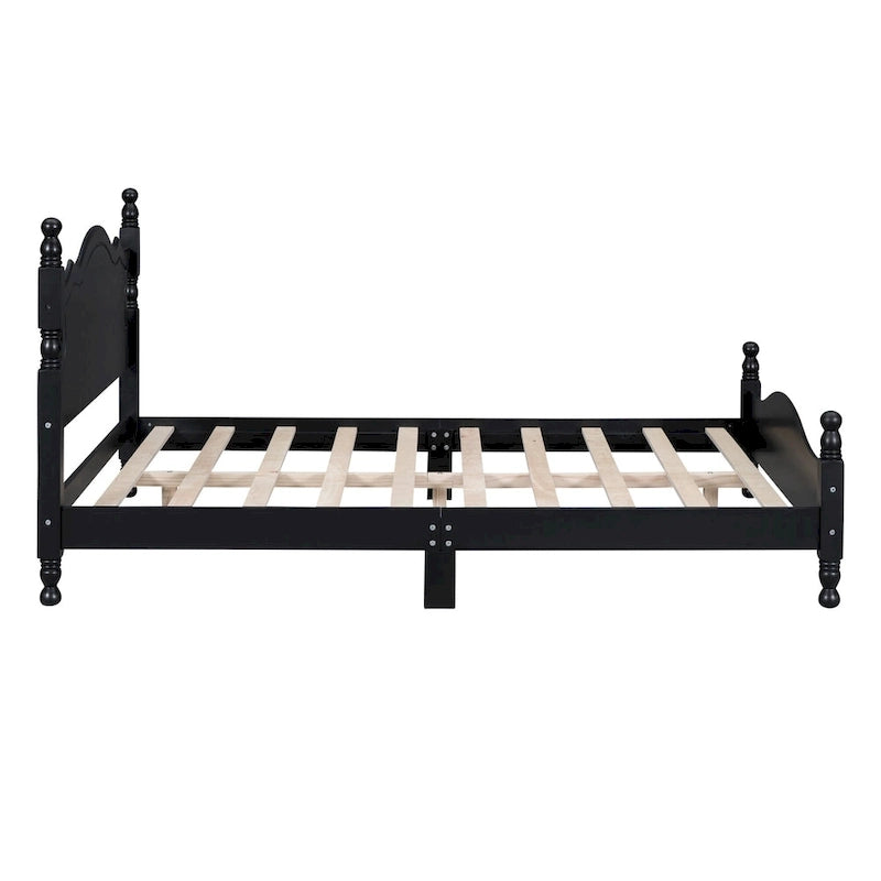 Estructura de cama de plataforma retro de madera blanca/negra - Matrimonial y Queen, 1 persona / 2 personas